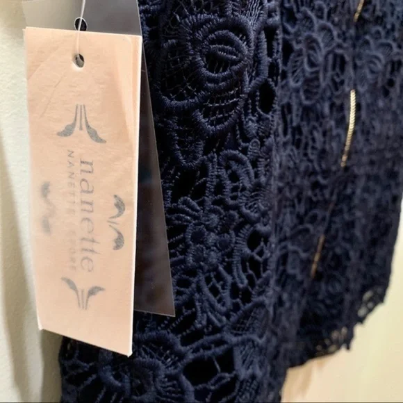 Nanette Nanette Lepore Womens Sleeveless Hi Neck Lace navy blue large NWT - Picture 4 of 9